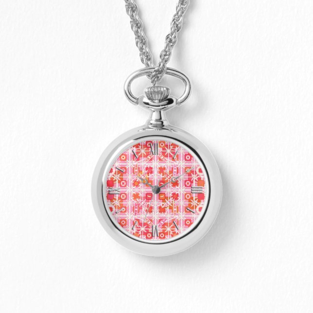 Reloj De Pulsera Batik tribal - rosa y rojo fresa (Anverso)