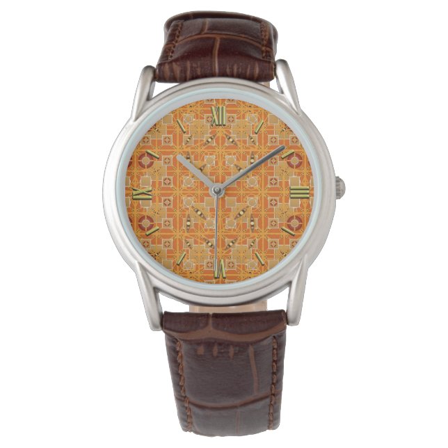 Reloj De Pulsera Batik tribal - tonos ámbar y marrón (Anverso)