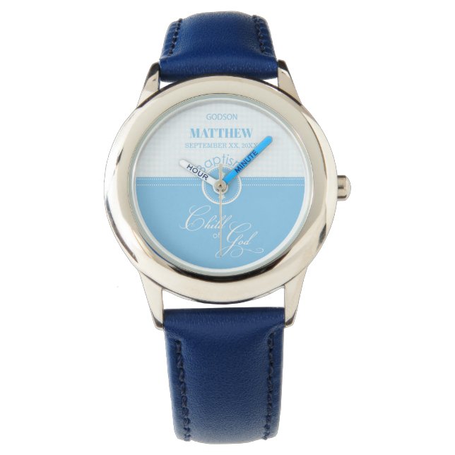 Reloj De Pulsera Bautismo de Godson Hito azul de Dios Personalizado (Anverso)