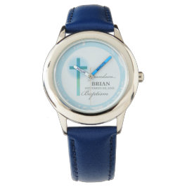 Reloj De Pulsera Bautismo de nieto con encaje azul personalizado