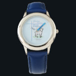 Reloj De Pulsera Bautismo de nieto Cordero azul personalizado<br><div class="desc">Dejen que los niños vengan a mí. Esta es una hermosa cita de las Escrituras para un Bautismo. Es un día especial para tu nieto y este elemento azul claro con cordero blanco es dulce de felicitar y desear la bendición de Dios. ¡personalizar con su nombre y la fecha en...</div>