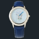 Reloj De Pulsera Bautismo de nieto Cordero azul personalizado<br><div class="desc">Dejen que los niños vengan a mí. Esta es una hermosa cita de las Escrituras para un Bautismo. Es un día especial para tu nieto y este elemento azul claro con cordero blanco es dulce de felicitar y desear la bendición de Dios. ¡personalizar con su nombre y la fecha en...</div>