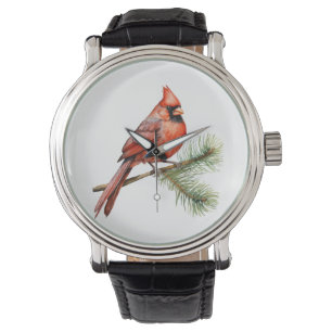 Reloj De Pulsera Bayas rojas vibrantes con hojas verdes exuberantes