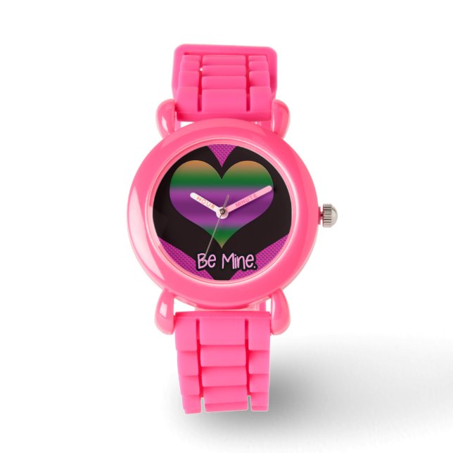 Reloj De Pulsera Be Mine Valentine Purple Stripe Heart (Anverso)