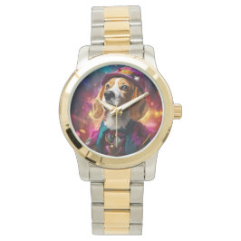 Reloj De Pulsera Beagle en un Gorra rosado