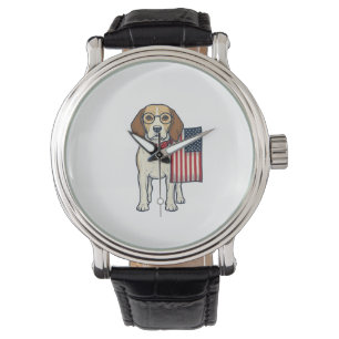 Reloj De Pulsera Beagle Patriótico con Bandera Arte Vectorial Vinta