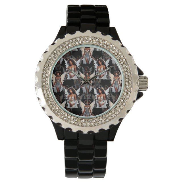 Reloj De Pulsera Beautiful Black Girl Angels Pattern Design -Dark (Anverso)