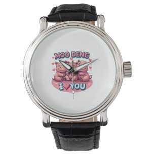 Reloj De Pulsera Bebé moo-deng adorable Pigmy Hippo Diseño a largo