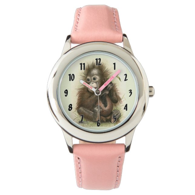 Reloj De Pulsera Bebé Orangután Con Hojas (Anverso)