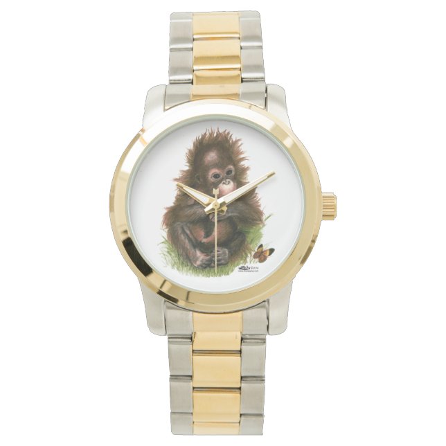 Reloj De Pulsera Bebé orangután y mariposa (Anverso)