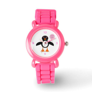 Reloj De Pulsera Bebé rosado lindo Penguin Purpurina Watch
