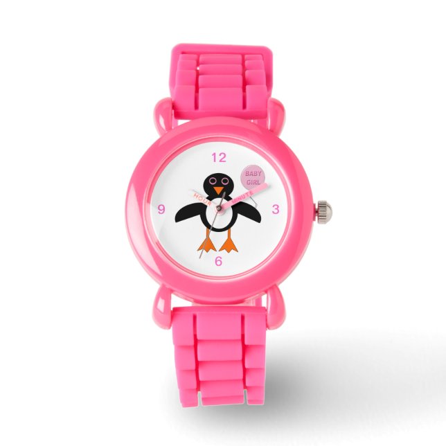 Reloj De Pulsera Bebé rosado lindo Penguin Purpurina Watch (Anverso)
