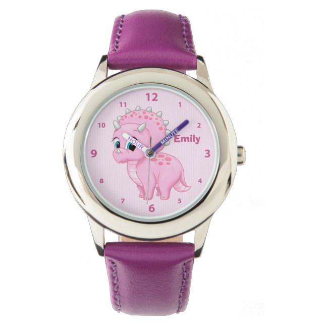 Reloj De Pulsera Bebé rosado triceratops dinosaurio (Anverso)