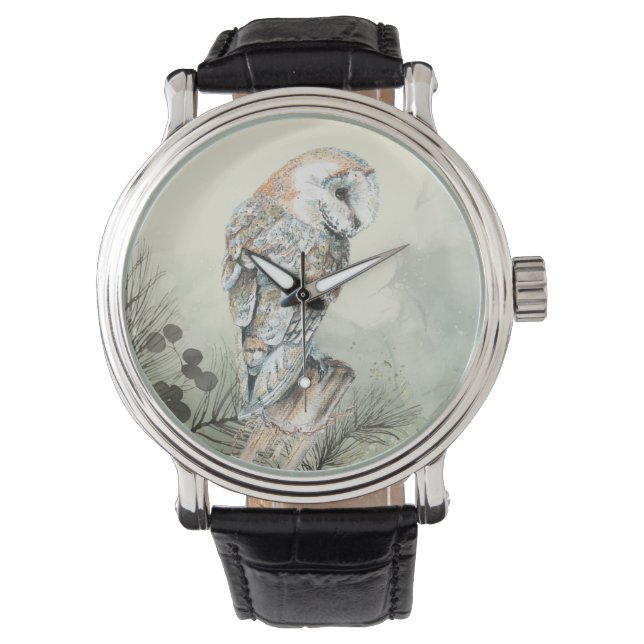 Reloj De Pulsera Bechuza acuarela en vigilancia de arte de aves arb (Anverso)