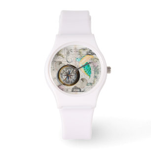 Reloj De Pulsera Beige del mapa de la tortuga de mar