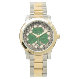 Reloj De Pulsera Beige Shamrock en nudos celtas mira