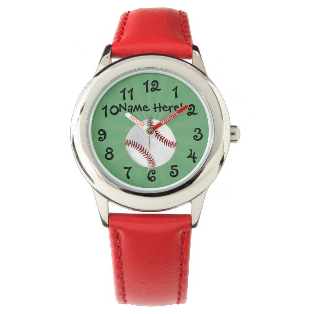Reloj De Pulsera Béisbol personalizado en niños verdes (Anverso)
