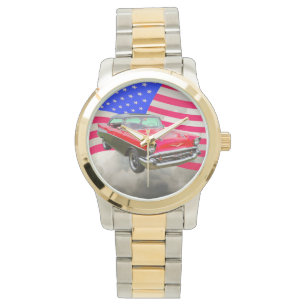 Reloj De Pulsera Bel Air 1957 de Chevrolet y bandera americana