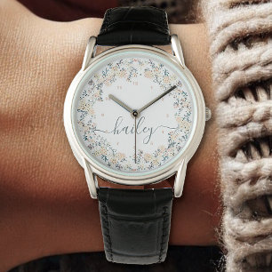 Reloj De Pulsera Bella flor Wreath Watercolor Botánico Blanco
