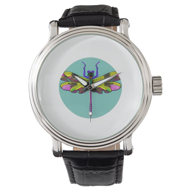 Reloj De Pulsera Bella libélula, colorida y ornamental (Anverso)