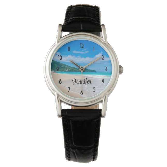 Reloj De Pulsera Bella Playa Escénica de Destino Tropical (Anverso)
