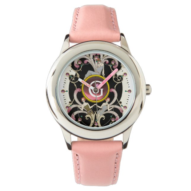 RELOJ DE PULSERA BELLEZA ART DECO FASHION PINK GEMSTONE MONOGRAM (Anverso)