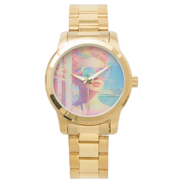 Reloj De Pulsera Belleza costera neón con gafas de sol (Anverso)