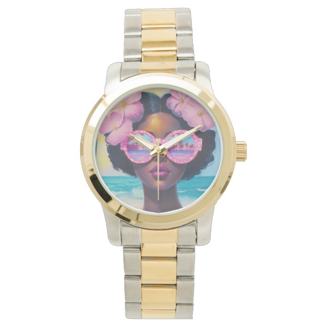 Reloj De Pulsera Belleza tropical en tonos rosados (Anverso)