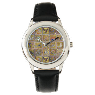 RELOJ DE PULSERA BESTIARIO MEDIEVAL, ANIMALES FANTÁSTICOS, AZUL ROJ