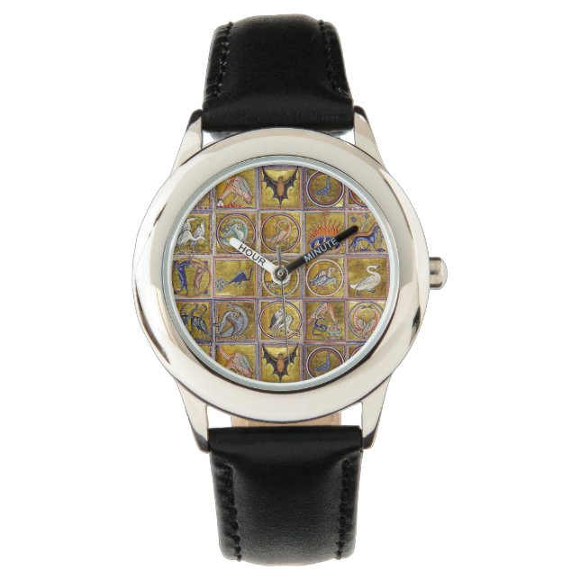 RELOJ DE PULSERA BESTIARIO MEDIEVAL, ANIMALES FANTÁSTICOS, AZUL ROJ (Anverso)