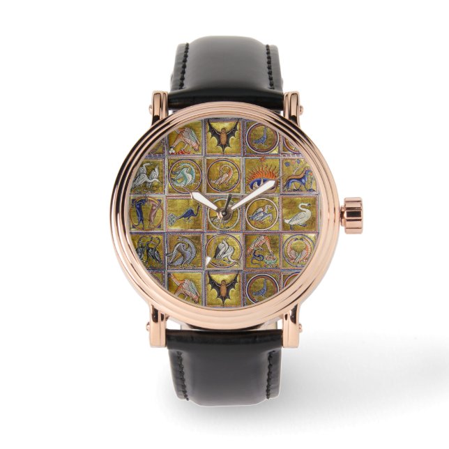 RELOJ DE PULSERA BESTIARIO MEDIEVAL, ANIMALES FANTÁSTICOS, AZUL ROJ (Anverso)