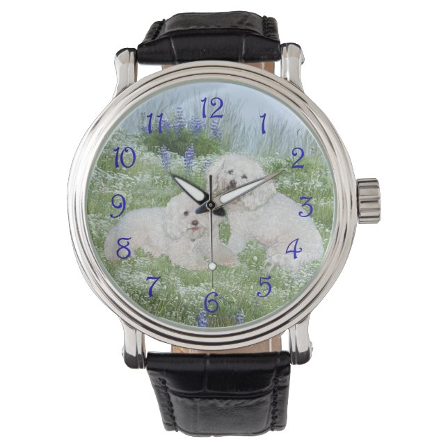 Reloj De Pulsera Bichon Frise Bluebonnets (Anverso)