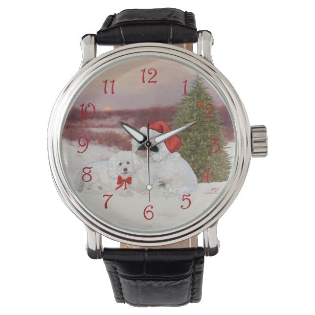 Reloj De Pulsera Bichon Frise Navidad (Anverso)