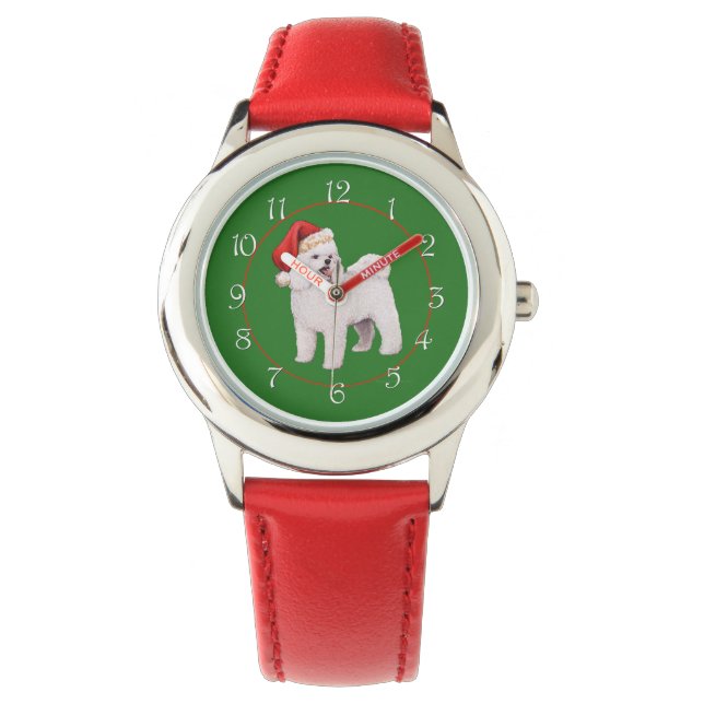 Reloj De Pulsera Bichon Frise Navidad (Anverso)