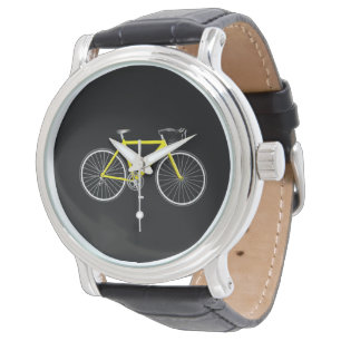 Reloj De Pulsera Bicicleta Amarilla En Negro