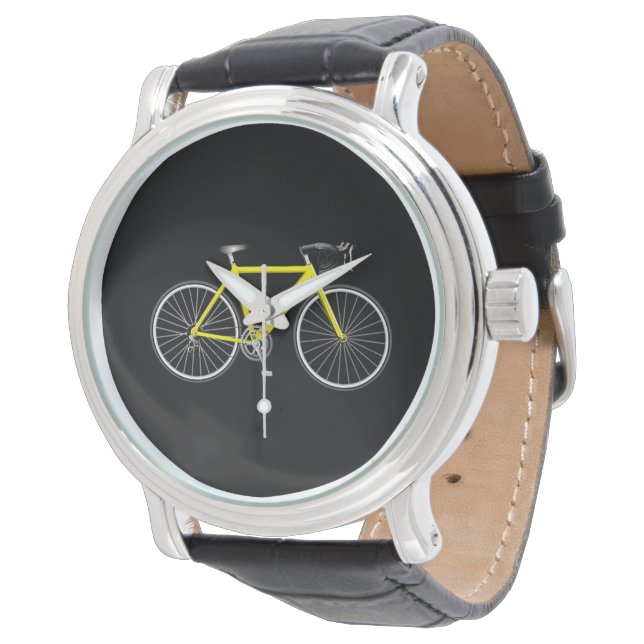 Reloj De Pulsera Bicicleta Amarilla En Negro (Angular)