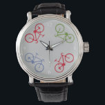 Reloj De Pulsera bicicleta , bicicleta ; ciclismo / ciclismo<br><div class="desc">Elegante diseño de bicicletas. Cuatro bicicletas en círculo. ¡Oye ciclista! Nunca llegues tarde al paseo en bicicleta - puedes editarlo ("botón personalizar") y cambiar el color de fondo</div>