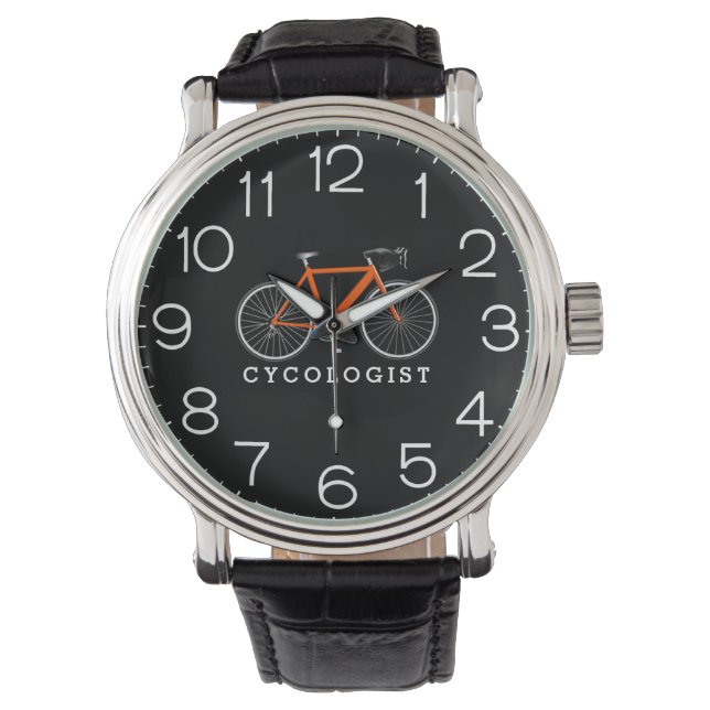 Reloj De Pulsera Bicicleta Naranja-Cycologista En Negro (Anverso)