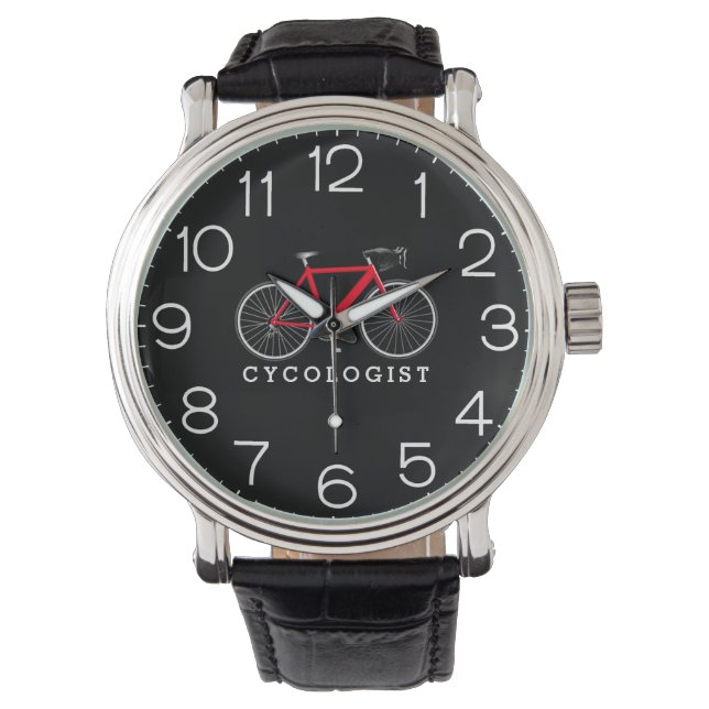 Reloj De Pulsera Bicicleta Roja Ciclista En Negro (Anverso)