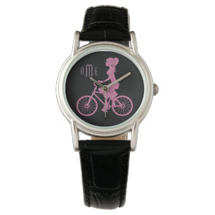 Reloj De Pulsera Bicicleta rosa en monograma negro