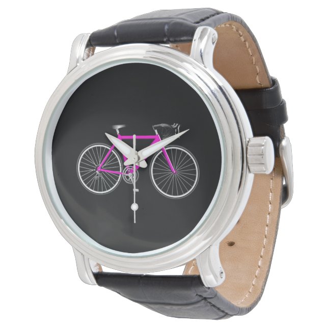 Reloj De Pulsera Bicicleta Rosa En Negro (Angular)