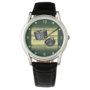 Reloj De Pulsera Bidones Snare~Rolling Sheet Music~Gold/Green Back