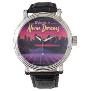Reloj De Pulsera Bienvenidos a Neon Dreams - Retro Wave Cityscape