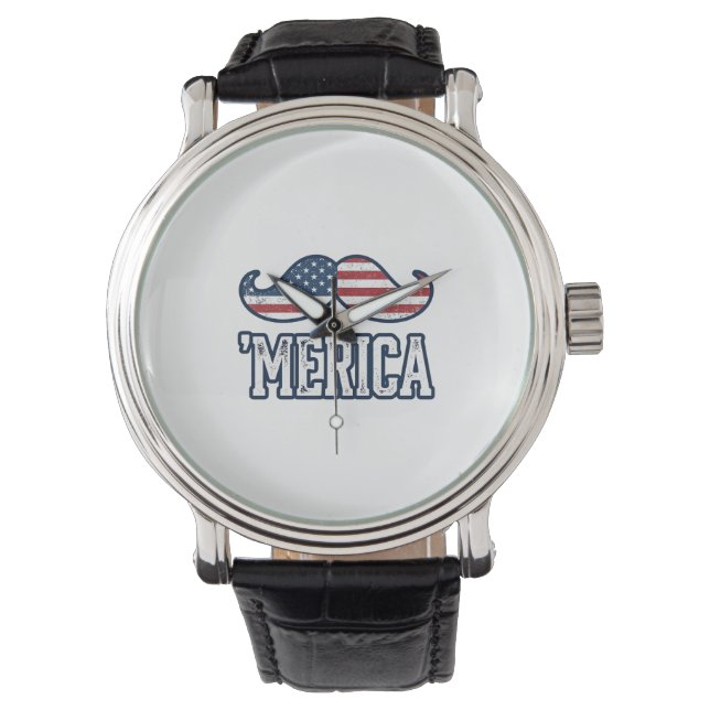 Reloj De Pulsera Bigote Patriótico América Angustiada Diseño Vector (Anverso)