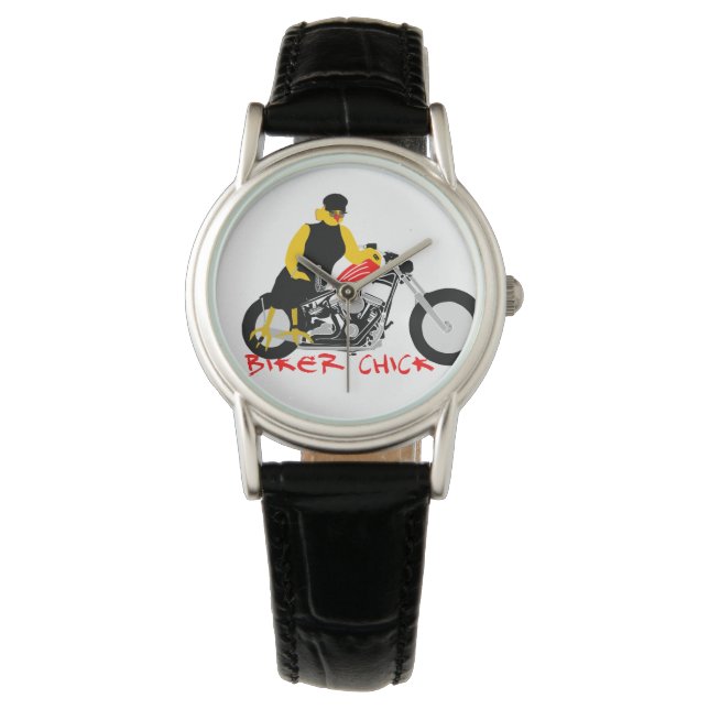 Reloj De Pulsera BIKER CHICK sentado en su motocicleta (Anverso)