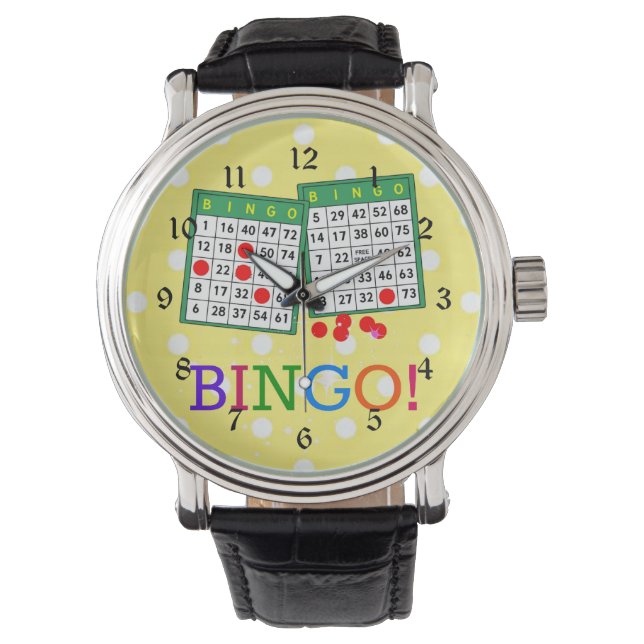 Reloj De Pulsera ¡Bingo! Tarjetas de Bingo Verde y Blanco sobre ama (Anverso)