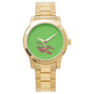 Reloj De Pulsera Bioavión rojo en círculos verdes y bucles