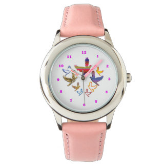 Reloj De Pulsera BIRDS Bezel Acero inoxidable Corazones rosados Wat