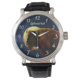 Reloj De Pulsera Bison americano, luna llena y noche estrellada