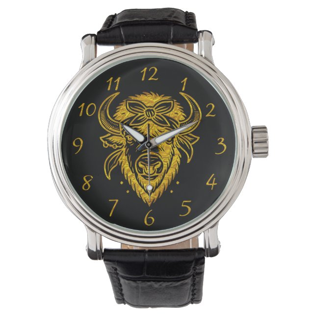 Reloj De Pulsera Bison con Bandana en arte de estilo gráfico (Anverso)